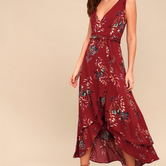 COPY - Lulu’s Amal Burgundy Floral Print Wrap Max… - Picture 1 of 2
